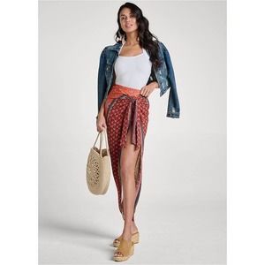 Sz M 8-10 Venus Paisley Print Wrap Skirt Orange Red